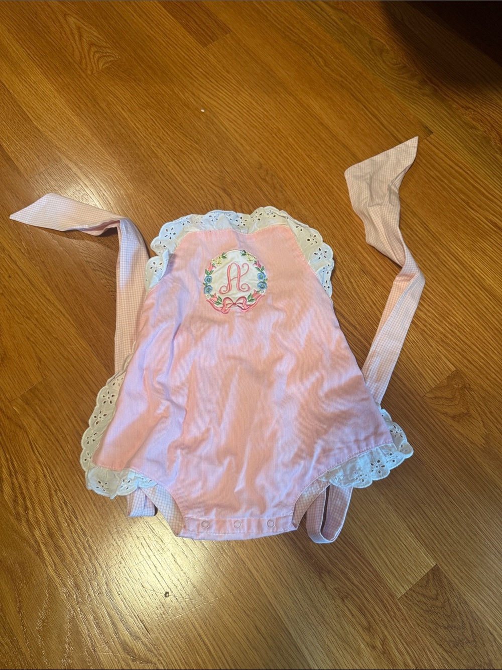 The Beaufort Bonnet Company Pink Eyelet-Trim One-Piece with Monogram